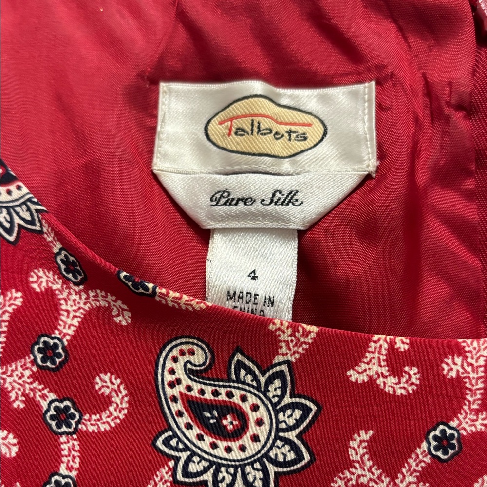 Talbots Vibrant Red Paisley Silk MIDI Faux Wrap Dress